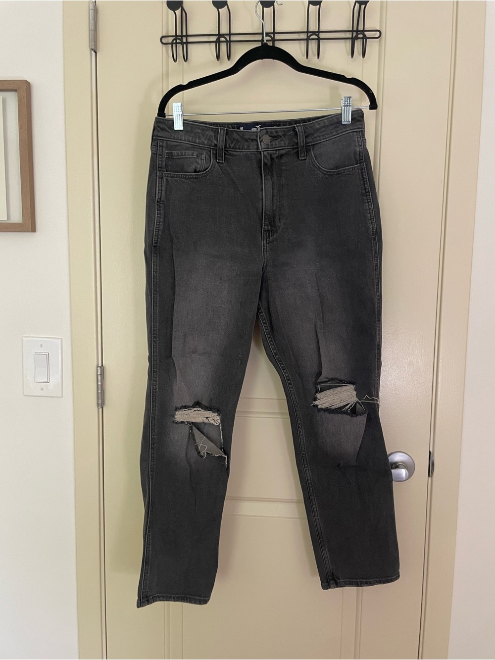 Hollister black distressed mom jeans